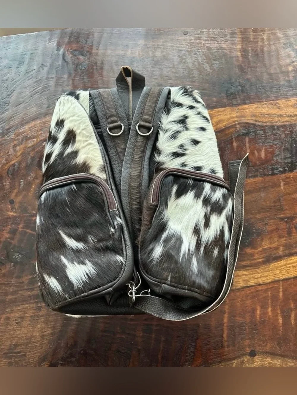 100% Cowhide leather Backpack and wallet Hair On (brown and White)